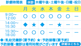 浦和美園の小児科 みそのこどもクリニックの診療時間表:午前9:00~12:00、午後14:00~18:00|休診日:土曜午後、日曜、祝日